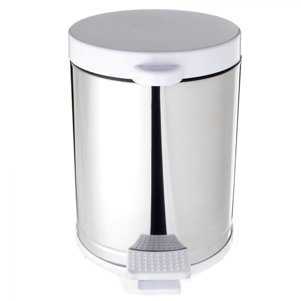 LIXEIRA INOX COM PEDAL E RECIPIENTE PLÁSTICO BRANCA 10,5 LITROS (VIEL)