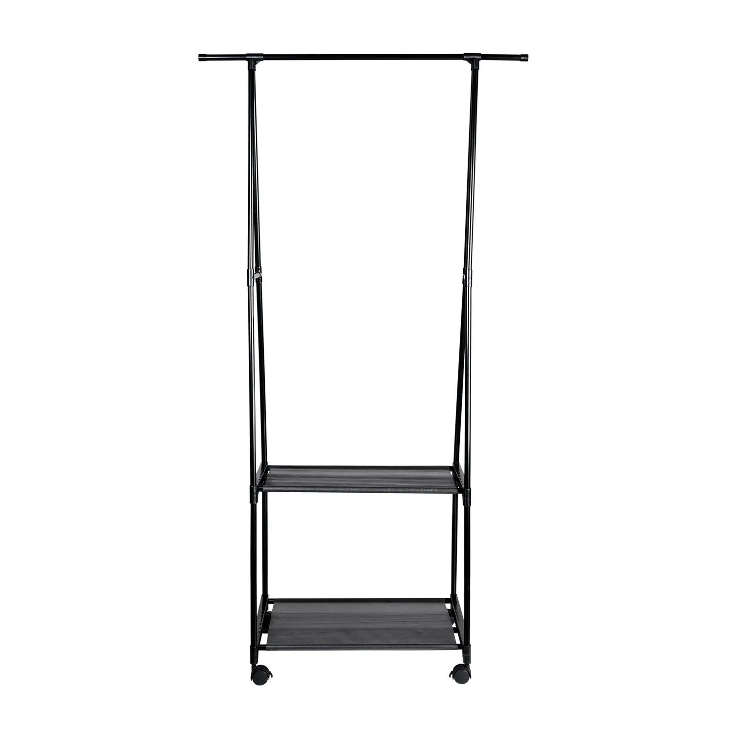 Arara de Roupa Cabideiro Aço Sapateira e Prateleira C/Rodas 1,6M Preto Zein 