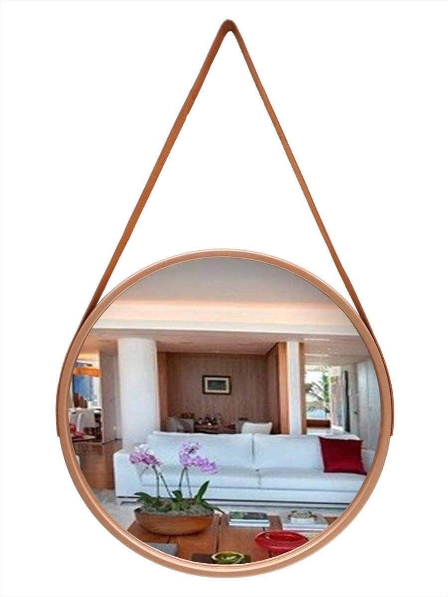 Espelho Redondo Gold  Decorativo com Moldura e Alça de Couro 33cm - FWB