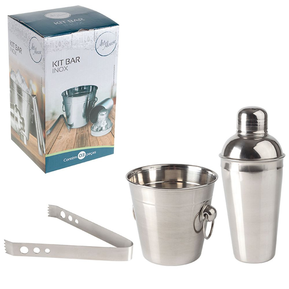 Kit Bar Inox com 3 Peças  ART HOUSE