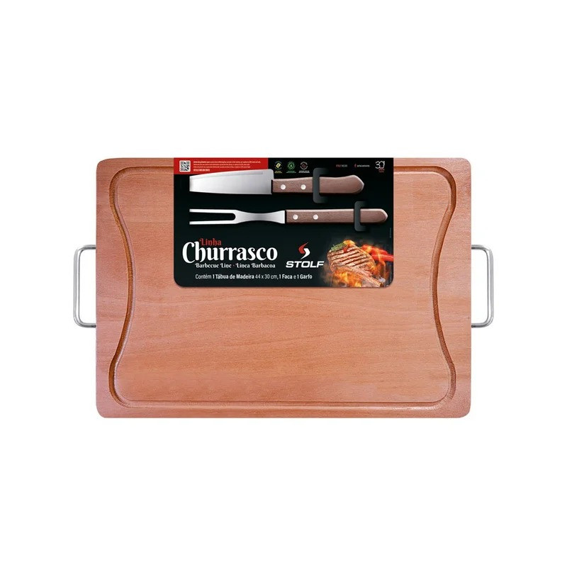 Kit Churrasco Garfo Grande Longo 2 Espetos Aço Madeira Carne no Shoptime