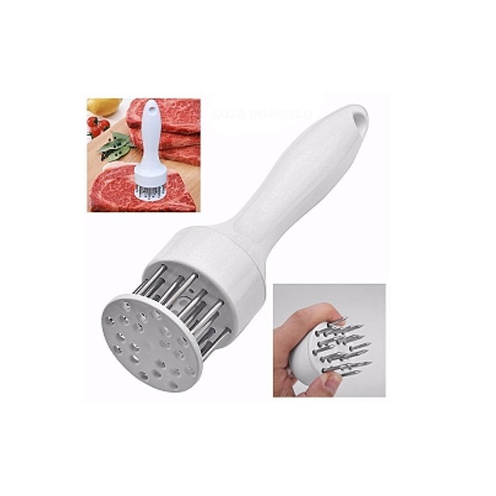 Batedor de Carne com Perfurador em Aço Inox Branco 