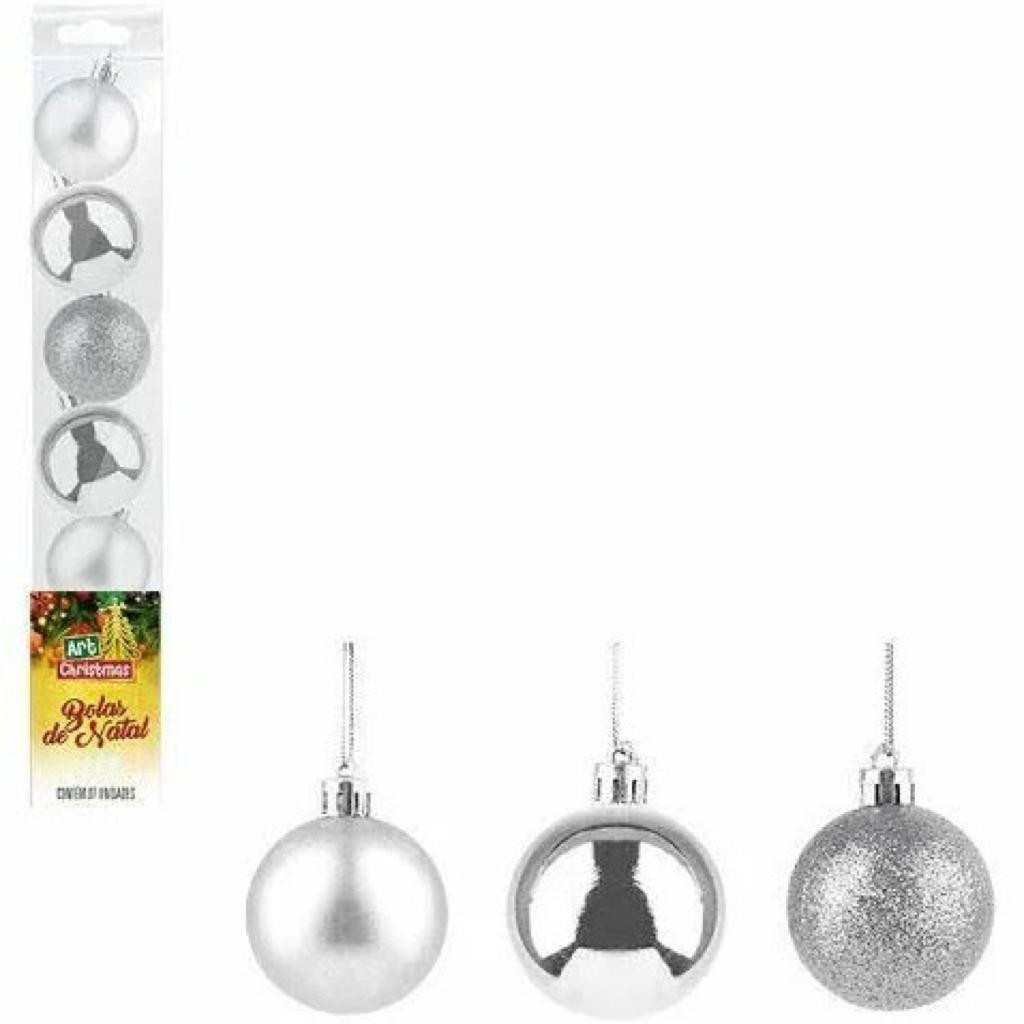 Bolas Natal Prata 5un 8cm ZEIN