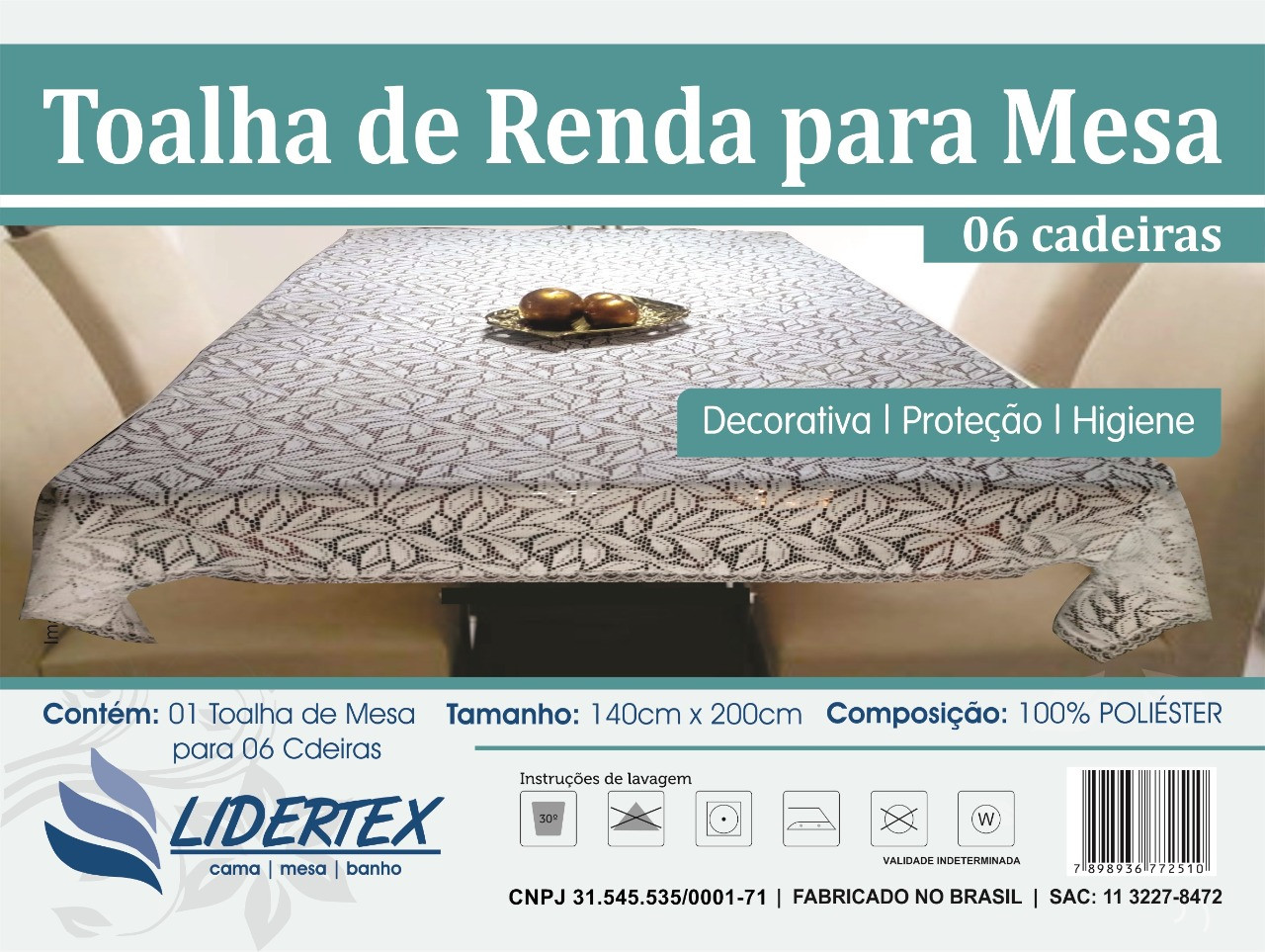 Toalha de Renda Para Mesa 6 Cadeiras - Lidertex 