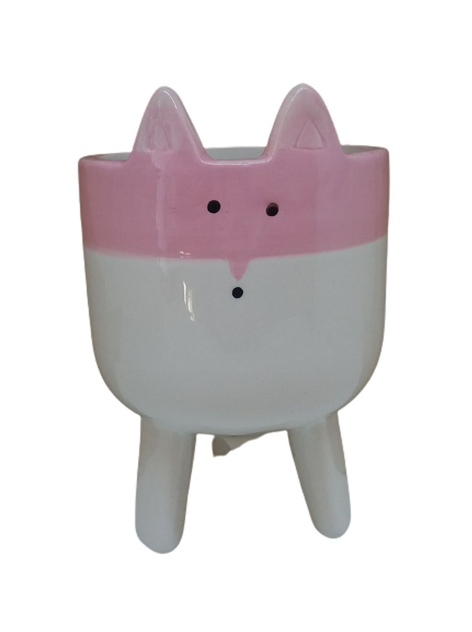 CACHEPOT EM CERÂMICA DECORADO RAPOSA ROSA MD 